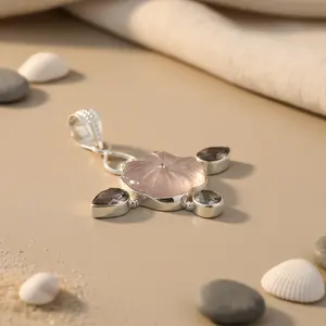 Collier pendentif fleur en argent 925 plaqué or rhodié, bijoux en pierres précieuses pour femmes avec diamant, perle, bois, laiton - Product Image 2