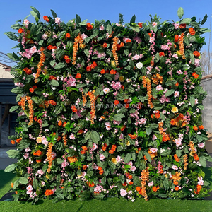 L Verdure Plante Tropicale Laisser Floral Toile de Fond Panneau 5D Roll up Vert Soie Artificielle Rose Fleur Mur pour Printemps Mariage Décor - Product Image 1