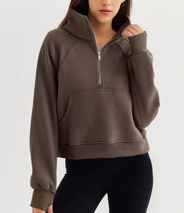 Transpirable personalizado elegante Sudadera con capucha conjuntos para gimnasio desgaste de alta calidad 100% algodón sin MOQ cuello alto cremallera sudaderas con capucha cortas para mujer - Product Image 3