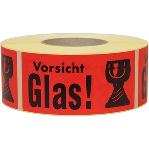 Packaging Labels Warning Labels 145x70mm <b>Red</b> <b>Paper</b> Caution Glass-TRANSPAK - Product Image 1