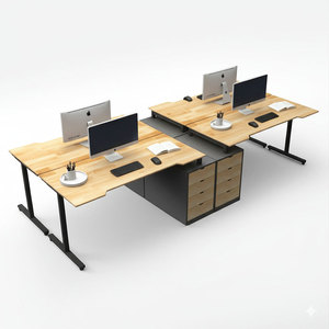 ชุดโต๊ะพร้อมตู้ 4 ตัว 334x140 ซม. ไม้ยางพาราและขาเหล็ก เฟอร์นิเจอร์สำนักงาน HBTO016 - Product Image 1