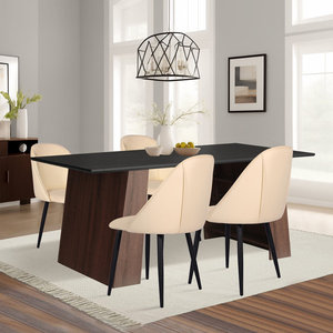 Factory Direct Modern Particle Board Dining <strong>Table</strong> with <strong>Marble</strong>-Effect <strong>Top</strong> and Hidden Storage Shelves - Product Image 1