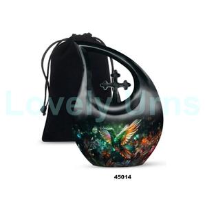 Urna conmemorativa de cremación de colibrí con gota de lágrima azul más vendida para cenizas humanas urna cruzada decorativa con bolsa de terciopelo gratis - Product Image 4