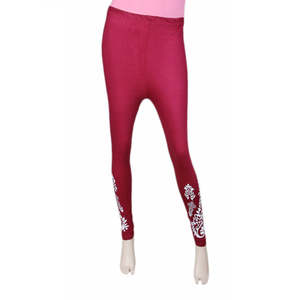 กางเกงรัดรูปพิมพ์ลายสำหรับผู้หญิง-สีน้ำตาลแดง - Product Image 3