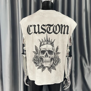 T-shirt sans manches en coton 100% personnalisé avec impression DTG, motif graphique jumbo, lavage à l'eau sale, lavage à l'acide, débardeur - Product Image 3