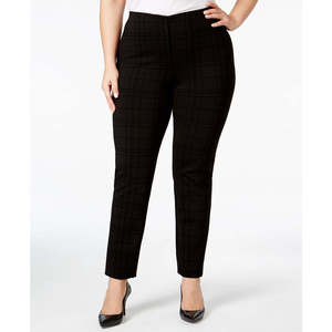 Pantaloni Alfani da donna taglie forti 28W, modello skinny a zampa stampato Hollywood, vita alta, chiusura elastica, vestibilità comoda, in tessuto spandex - Product Image 1