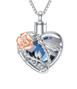 Collar de urna de libélula, urna para cenizas, Plata de ley con joyería de cremación de cristal, recuerdo de memoria para mujeres y niñas, tamaño personalizado - Product Image 1