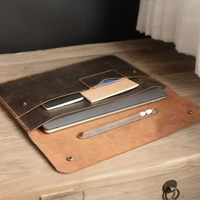 Funda para Portátil de Cuero Genuino, Estilo Coreano Moderno y Elegante, Cierre de Solapa, para Portátiles de 11-15 Pulgadas, Duradera, Ligera y de Gran Capacidad