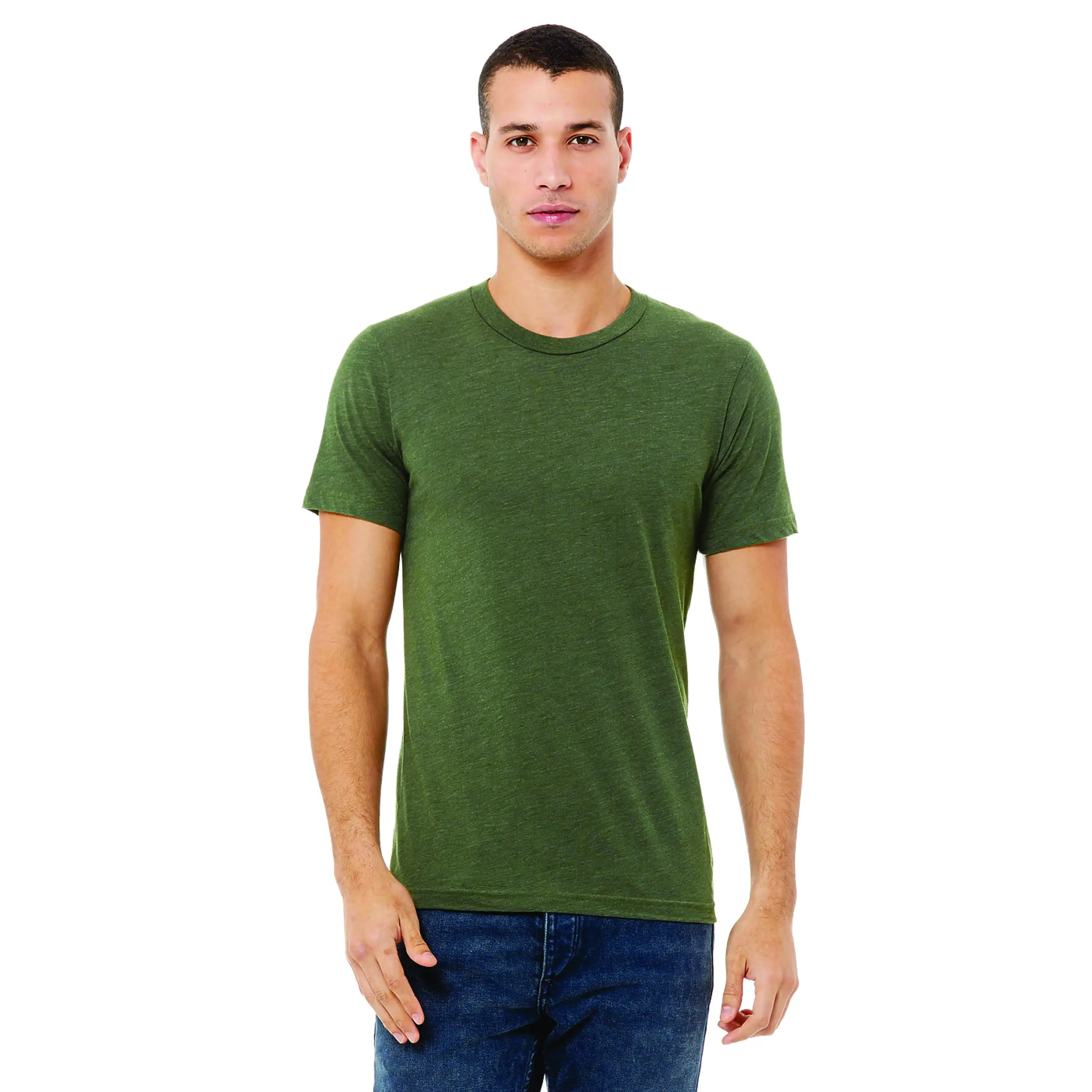 50% Poly 25% Airlume Combed and Ring Spun Cotton 25% Rayon 40 Single 3.8 oz Military Green Unisex Triblend Short Sleeves T-Shirt
