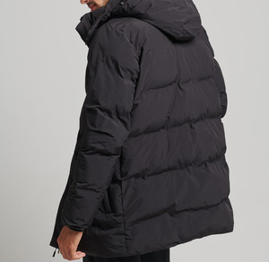 Unisex Warm Puffer Canvas Front Logo Hooded <b>Collar</b> Zipper Closure Cotton Filling Winter <b>Jacket</b> - Product Image 2