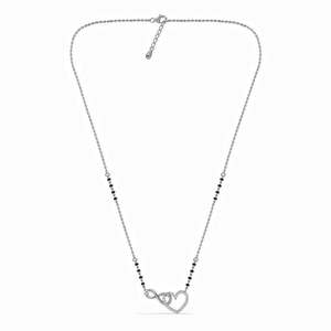 NOVAMART Fine Vintage Heart-Shaped Silver Mangalsutra with Bezel Setting Gift for <b>Wives</b> in White Gold Rose Diamond Jade Zircon M - Product Image 3