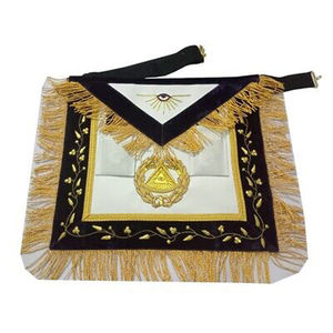 Masonic Regalia Past Master Delantal Oro Bordado Con Collar De Cadena Respaldo De Terciopelo Azul - Product Image 3