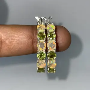 Pendientes de Piedras Preciosas Facetadas de Ópalo Etíope y Peridoto Vintage para Mujer, Acero Inoxidable, Chapado en Oro Rosa, Joyería de Imitación de Perla - Product Image 1