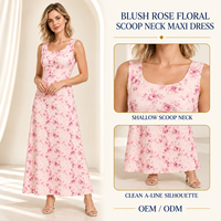 Robe longue trapèze sans manches à col rond et motif floral rose poudré pour femmes, idéale pour les collections de boutiques, fabrication sur mesure, marque privée, OEM, ODM