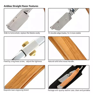 Rasoir de barbier pour hommes avec manche en bois et lames remplaçables Outil de rasage pour le visage et le corps avec logo personnalisé - Product Image 5