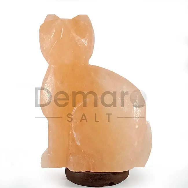 Lámpara de sal de gato rosa del Himalaya tallada a mano directa de fábrica al por mayor para decoración del hogar y purificación de aire