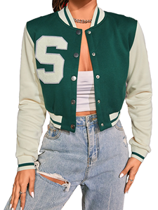 Colorblock rétro de Chicago pour hommes, blouson d'aviateur emblématique, col montant en toile, logo à l'avant, mode vintage - Product Image 2