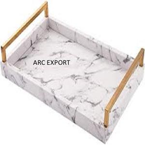 Plateau de service en marbre blanc et en laiton de grande taille de haute qualité pour mariage et événements - Product Image 2