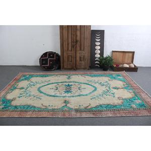 Alfombra Vintage de 6.3x10.4 pies, Alfombra Turca Grande, Alfombra Azul Sólida - Product Image 2