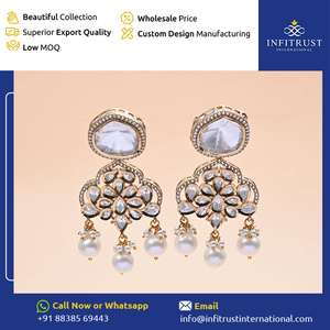 Vente exclusive sur des vêtements ethniques en argent sterling 925 glamour blanc forme carrée boucles d'oreilles Polki pendantes pour femmes au prix de gros - Product Image 2