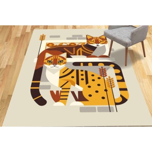 Tapis Abstrait Deux Chats : Tapis d'appoint Bohème, Tapis Imprimé, Tapis Doux à Poils Longs - Product Image 1