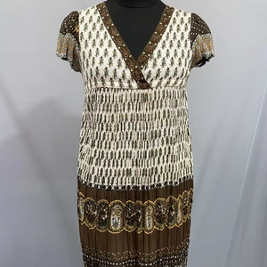 Factory Custom Linen and Cotton Fashionable Cotton Chest Pad <b>Thin</b> MIDI Linen Printed Dress V-neck Summer Women Dress - Product Image 1