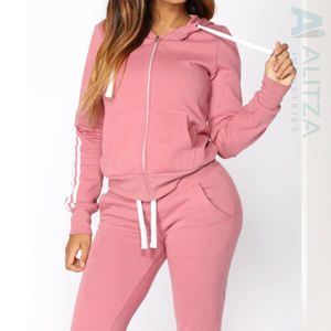 ชุดวอร์มคนท้องสำหรับฤดูหนาว ขายส่งจำนวนมาก ออกแบบเองได้ ชุดออกกำลังกายแบบมีฮู้ด 2 ชิ้น - Product Image 6