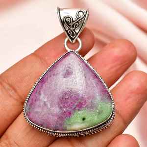 Colgante de zoisita de rubí de diseñador hecho a mano, joyería fina de piedras preciosas de estilo Vintage de Plata de Ley 925 para mujer - Product Image 3