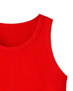 Red Ribbed Sleeveless Tank <b>Top</b> For Men Breathable Stretch Gym <b>Vest</b> Casual Summer Wear Custom Wholesale Manufacturer OEM Factory - Product Image 4