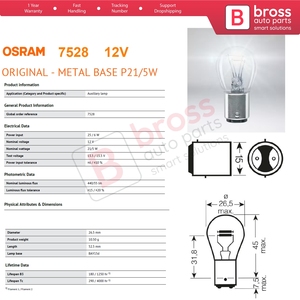 BHL592 Paquete de 10 Bombillas Serie ORIGINAL 7528 21/5 W 12 V BAY15d con Base Metálica - Product Image 5