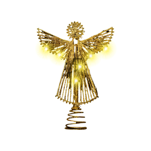 Decorazione per Albero di Natale Angelo Dorato con Ali Aperte e Luci LED Calde per Accessori Albero di Natale - Product Image 1