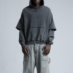 Sudadera con capucha de ropa de calle de alta calidad, sudaderas con capucha de lavado ácido de doble capa, recién llegado, Sudadera con capucha transpirable de lavado ácido de doble capa para hombres - Product Image 4