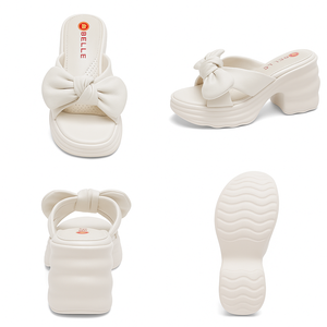 รองเท้าแตะส้นแบนเปิดนิ้วเท้าสำหรับผู้หญิงน่ารักใส่ในฤดูร้อนมีโบว์ผูกทำจากหนัง PU มีฝาปิดแบบสวม - Product Image 5