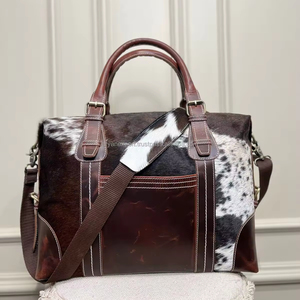 Nouveau fait à la main 100% cheveux naturels sur des sacs de sport en cuir de vachette élégant sac de voyage parfait en cuir véritable sacs à bagages occidentaux pour unisexe - Product Image 2