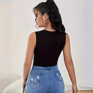 Camiseta sin mangas de ganchillo Sexy de verano para mujer, cuello hueco, diseño sin mangas, chaleco de calle estampado, Top corto de punto, logotipo frontal, venta al por mayor - Product Image 2