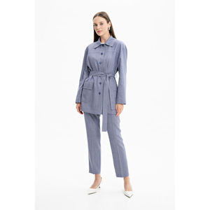 Quilted <b>Leather</b> Kimono <b>Jacket</b> with Embroidery and Belt - Product Image 1