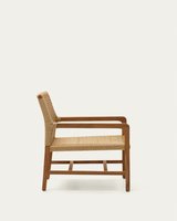 Fauteuil d'extérieur moderne et portable Nadeera avec structure en teck massif et finition naturelle en rotin tressé