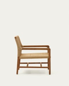 Fauteuil d'extérieur Nadeera en teck massif et rotin tressé avec finition naturelle. - Product Image 3