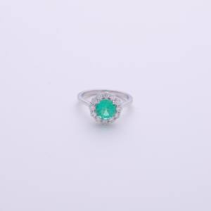 IGI Certified Round Cut Emerald Halo Diamond <b>Ring</b> in 9K White / Rose & Yellow Gold - Product Image 1