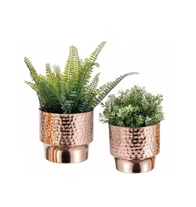 Jardinière sur pied indispensable Décoration de sol Pots de fleurs en métal Forme ronde Finition dorée et texture attrayante Jardinières - Product Image 5