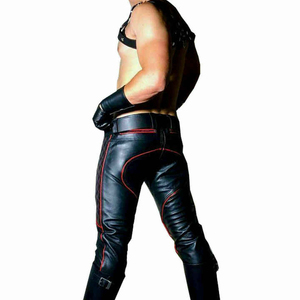 Pantalones largos de piel auténtica personalizados para hombre con personalización completa en piel de oveja y piel de PU - Product Image 4