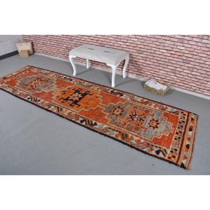 Turkish <b>Runner</b> <b>Rug</b> 3.1x10.8 ft, Orange Southwestern Vintage Wool <b>Rug</b> - Product Image 2