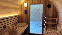 Sauna en baril extérieur de haute qualité d'usine, prix le plus bas, sauna en cèdre, vente chaude, sauna pour 4 à 6 personnes avec poêle à bois pour une utilisation en matière de santé