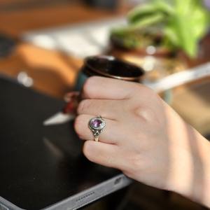 Bague unisexe en argent sterling 925, légère, style religieux, mini ovale, améthyste, qualité extrême, mariage, fiançailles - Product Image 1