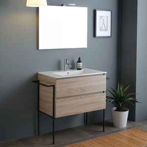 Meubles-lavabos de salle de bain 80 cm avec 2 tiroirs, miroir 80x60 et 2 porte-serviettes Belize - Product Image 1
