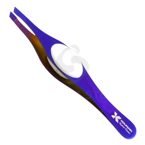 Pince à épiler pour poils du visage à pointe inclinée violet foncé avec poignée confortable en matière douce blanche et corps durable résistant à la rouille - Product Image 1