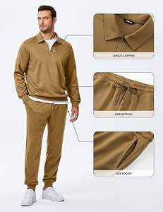 Ensemble de survêtement décontracté pour homme, 100% coton, 2 pièces, polo à fermeture éclair quart et pantalon de jogging - Product Image 5