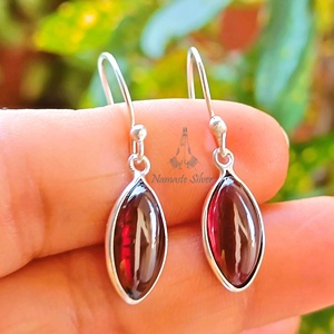 Garnet <b>Earrings</b>, <b>Sterling</b> <b>Silver</b> Marquise Gemstone Handmade <b>Dangle</b> Jewelry, January Birthstone Gift - Product Image 1