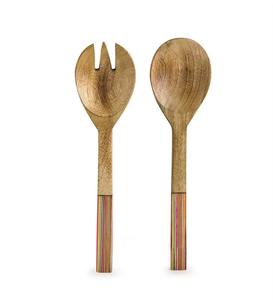 Ensemble de serveurs à salade avec base en bois et poignée en résine de couleur personnalisée, écologique, passe au lave-vaisselle, outils de service pour la vaisselle - Product Image 3