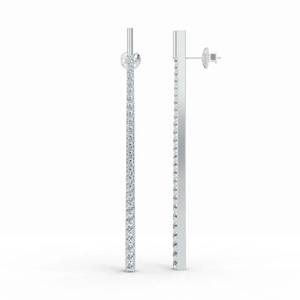 Pendientes de barra vertical con diamante de corte redondo de 0.92CT en plata de ley 925 maciza con micro pavé, joyería fina de línea larga - Product Image 2